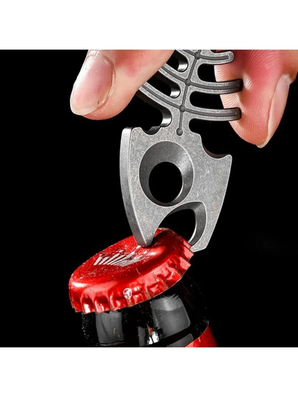 Titanium Fishbone Keychain Bottle Opener with Stainless Steel Ring - EDC Tool